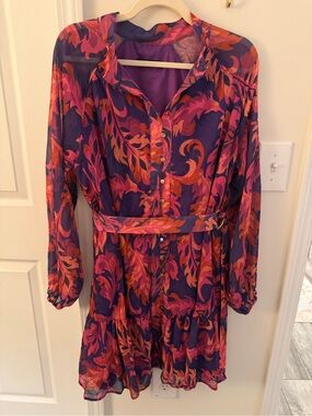 Purple, pink, and orange floral print dress